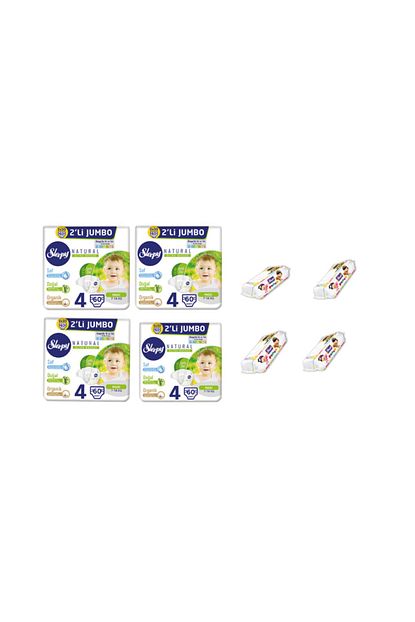 Sleepy Natural Bebek Bezi Ikili Jumbo 4 No Beden 240 Adet 4 Paket Islak Mendil Hediyeli Trendyol