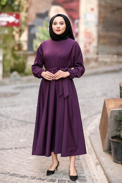 Benguen Tesettur Elbise Mor 7069 Trendyol