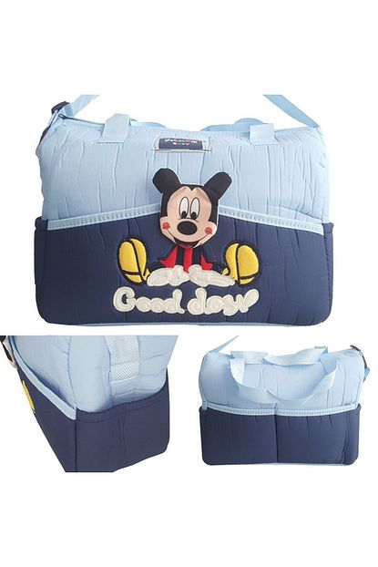 Bebekodam Mickey Mouse Desenli Anne Bebek Bakim Cantasi Acik Mavi Trendyol