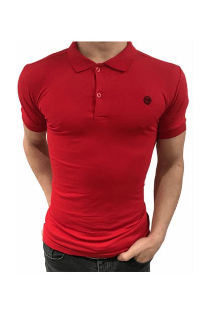 Bybulent Erkek Polo Yaka Tisort Likrali Slim Fit T Shirt Kirmizi Vr098 Trendyol