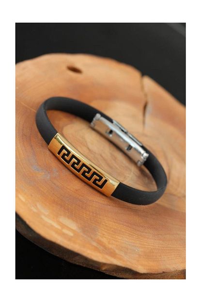 Amaybutik Gold Renk Metal Labirent Tasarim Siyah Renk Silikon Bileklik Trendyol