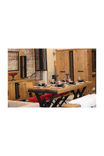 Nt Concept Masif Agac Yemek Masasi Takimi 85cm 200cm Masa 200cm Bank 5 Adet Loft Sandalye Trendyol