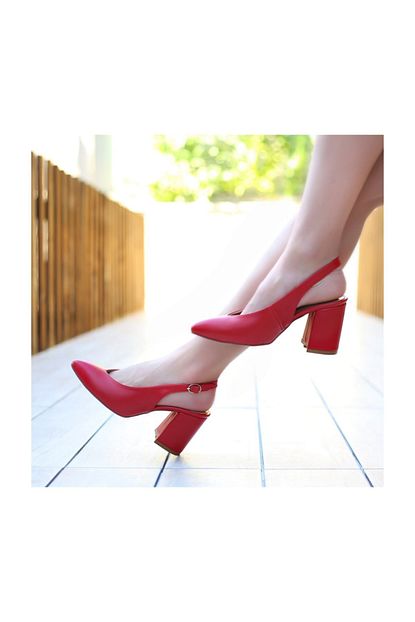 Sothe Shoes Kirmizi Deri Stiletto Kalin Kisa Topuk Kadin Ayakkabi Trendyol