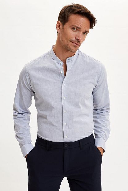 Defacto Erkek Mavi Hakim Yaka Slim Fit Gomlek N6362az 20sm Be640 Trendyol