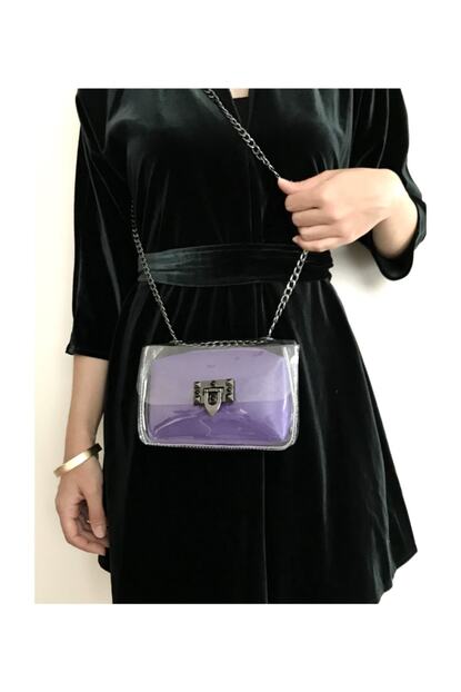 Abiye Butik Canta Seffaf Mor Renk Omuz Abiye Cantasi Trendyol
