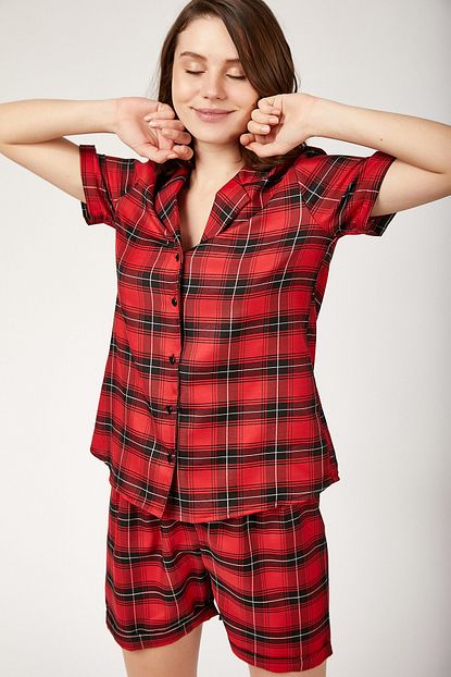 Happiness Ist Kadin Kirmizi Kareli Desenli Pijama Takimi Trendyol
