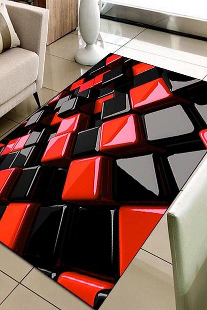 Else Hali 133x180 Else Hali Kirmizi Siyah 3d Modern Dekoratif 3d Salon Halilari Trendyol
