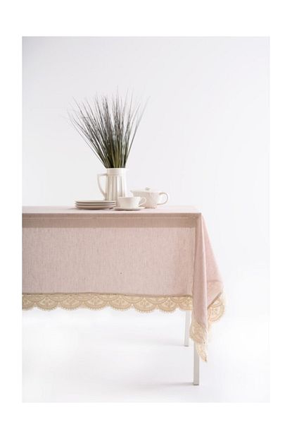 Deco Center Polyester Keten Dantel Aplikeli Pembe Dikdortgen Masa Ortusu 160x160 Trendyol