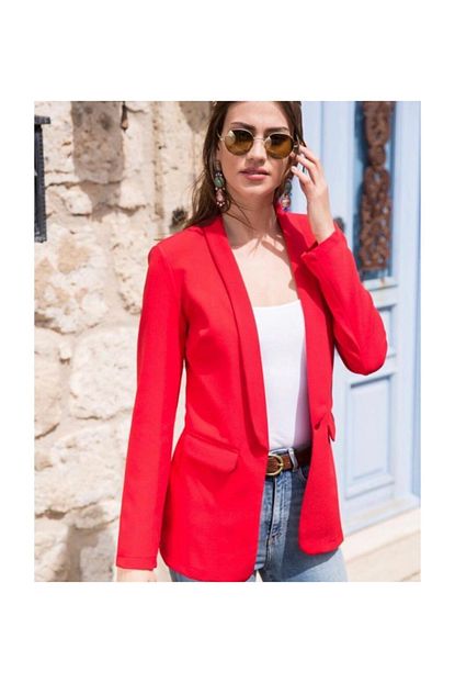 Kaktus Blazer Ceket Duz Renk Kirmizi Midi Boy Gizli Cep Hem Gunduz Hem Gecede Mukemmel Kombin Saglar Trendyol
