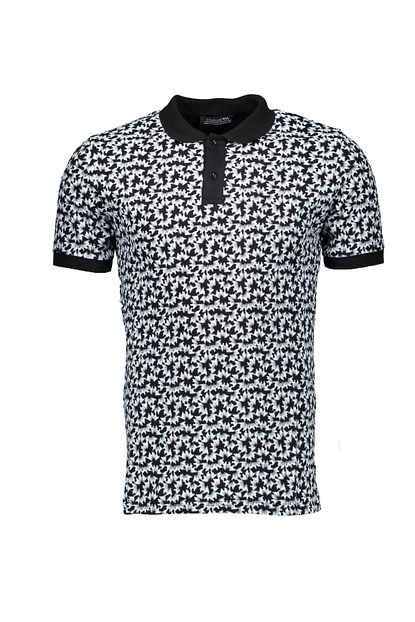 Collezione Siyah Polo Yaka Desenli Kisa Kollu Erkek Tshirt Trendyol
