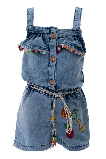 Acarkids Kiz Cocuk Tulum Meyve Nakisli Kot 2 5 Yas Mavi Trendyol