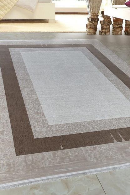 Carpettex Yuksek Kalite Akrilik Hali Bordur Ve Sacakli Kahverengi Bej Tarama 200x290 Cm Trendyol