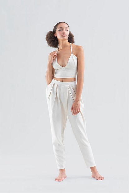 Ikikiz Naturel Keten Crop Top Trendyol