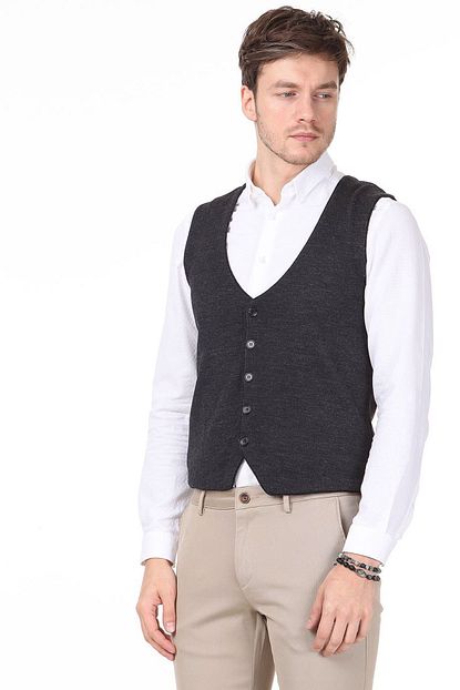 Ramsey Erkek Antrasit Duz Orgu Orme Triko Yelek Rp10117567 Trendyol
