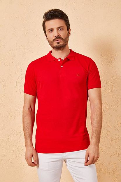 Zafoni Erkek Nakisli Polo Yaka Saks Tisort Trendyol