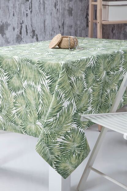 Wellstil Palmiye Desen Masa Ortusu 130x130 Cm Yesil Trendyol