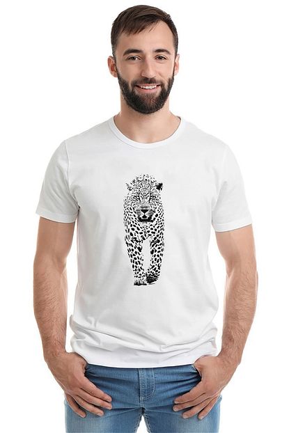 Collage Leopar Jaguar Hayvan Baskili Beyaz Erkek Orme Tshirt Trendyol