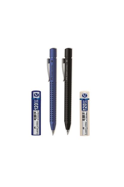 faber castell grip 2011 0 7 versatil kalem buzlu siyah metalik mavi 2 adet uc