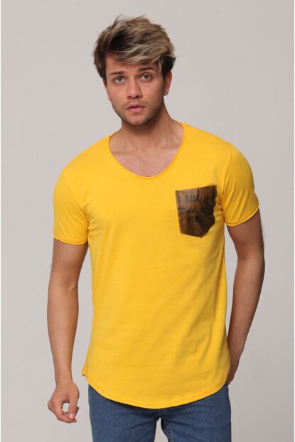 Tarz Cool Erkek Sari Kol Bandi Ve Etek Ucu Baskili T Shirt Trendyol