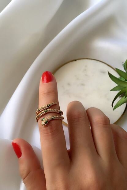 My Joyas Design Yesil Gozlu Sarmal Yilan Yuzuk Trendyol