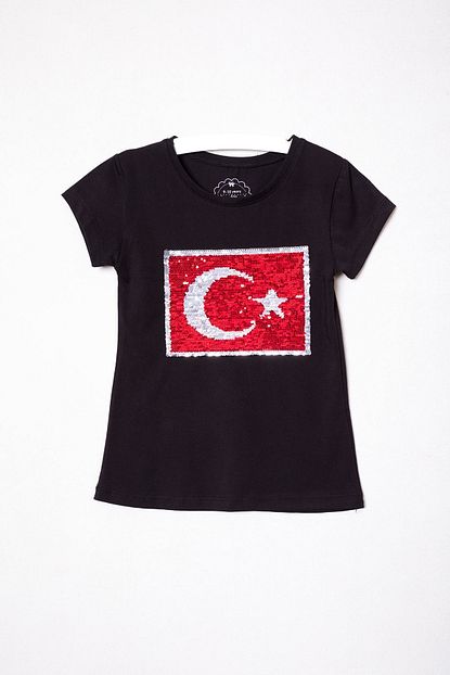 Epaavm Cocuk Siyah Pullu Turk Bayrakli T Shirt Trendyol