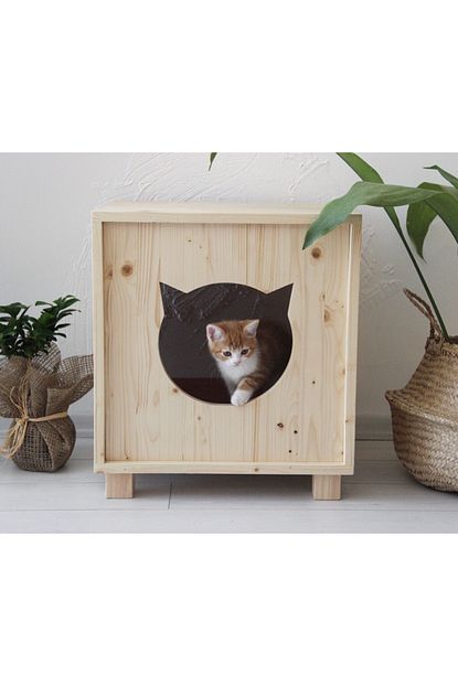 Bubo Decor Masif Ahsap Kedi Desenli Kedi Evi Minderli Trendyol