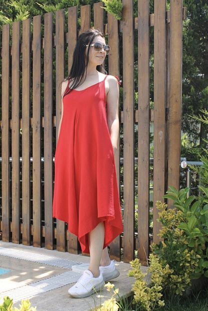 Butik Poncik Kadin Kirmizi Salas Cepli Tulum Trendyol