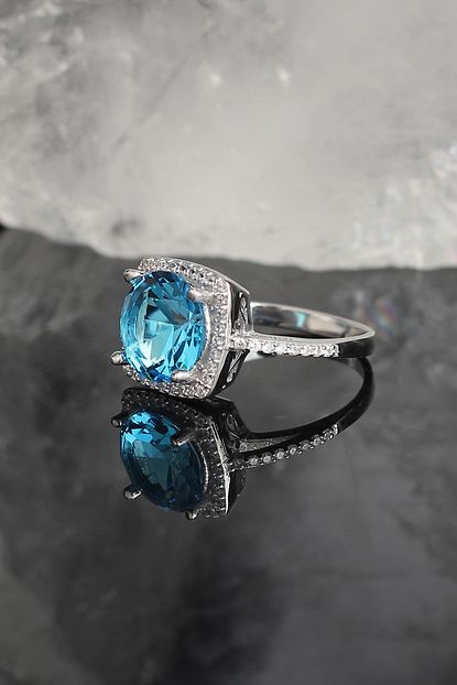 Ksrmoda Aqua Blue Topaz Tasli 925 Ayar Bayan Gumus Yuzuk Trendyol