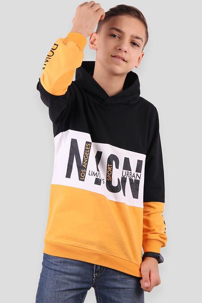 Breeze Erkek Cocuk Sweatshirt Kapusonlu Sari Siyah 8 14 Yas Trendyol