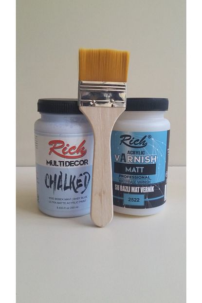 Rich Bebek Mavi Akrilik Boya 250 Cc Mat Vernik 250 Cc Ve Firca Chalked Set Trendyol