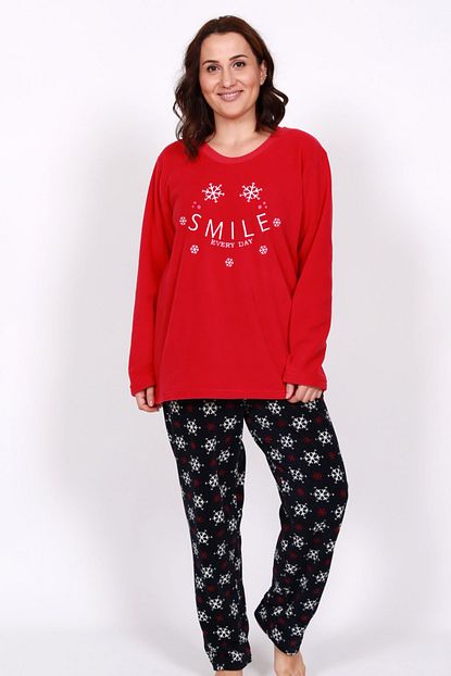 Vienetta Kadin Kirmizi Uzun Kol Buyuk Beden Polar Pijama Takim Trendyol