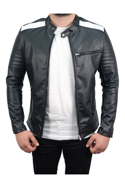 Dcs Collection Erkek Siyah Slim Fit Omzu Seritli Deri Ceket Mont V1 7017 Trendyol