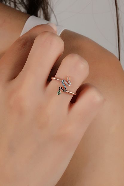 Esda Collection Rose Kaplama Renkli Tasli Burgulu Ayarli Yilan Yuzuk Trendyol