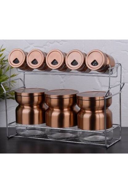 Gonul Baharat Takimi 8 Parca Metal Standli Bakir Renk Cam Trendyol