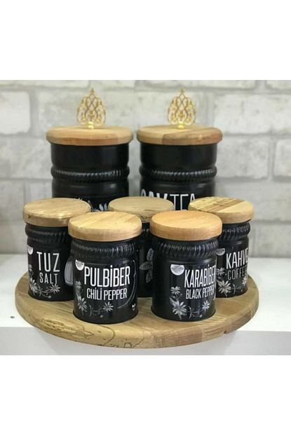Yildiray Metal Siyah Renk Ahsap Standli 7 Li Baharat Takimi Baharatlik Trendyol