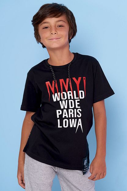 Acarkids Siyah Erkek Cocuk T Shirt 10 13 Yas Yakasi Bagcikli Tisort Trendyol