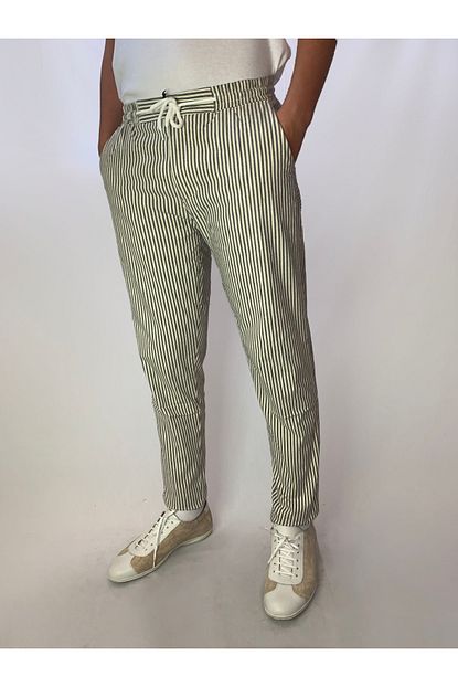 Daniel Voi Erkek Siyah Lastikli Ince Cizgili Pamuklu Slim Fit Pantolon Trendyol