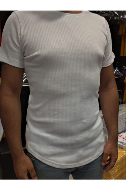 Deli Dolu Moda Erkek Beyaz Likrali Kaskorse Asimetrik Kesim Tisort Trendyol