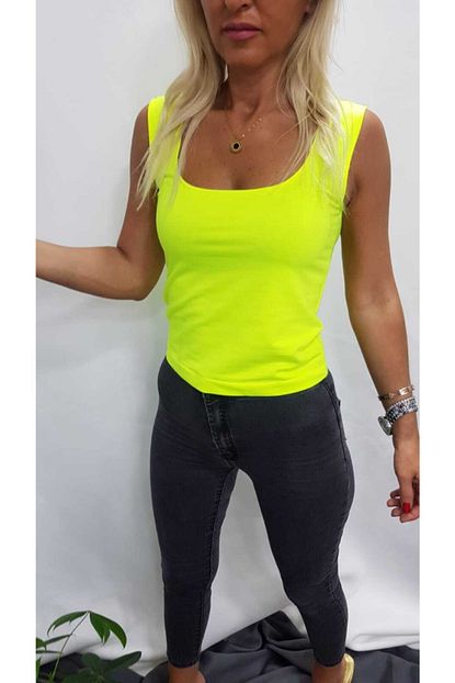 Ventiup Kadin Neon Sari Kalin Askili Pamuk Bluz Trendyol