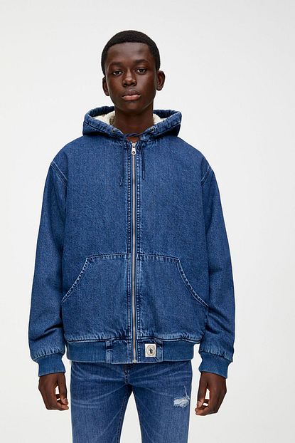 Pull Bear Erkek Mavi Basic Kapusonlu Denim Ceket 09716521 Trendyol