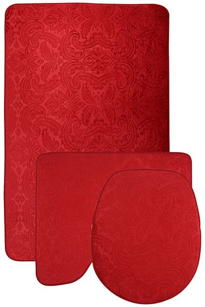 Bonny Home Ultrasoft Desenli 3lu Kirmizi Klozet Takimi Banyo Halisi Paspasi Seti Trendyol