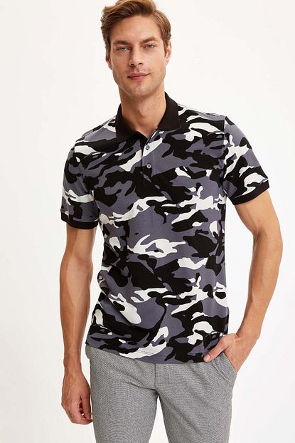 Defacto Erkek Siyah Kamuflaj Desenli Slim Fit Polo Tisort N6843az20sm Trendyol