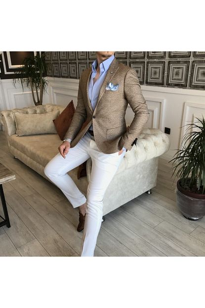 Terziademaltun Erkek Vizon Slim Fit Blazer Tek Ceket Trendyol
