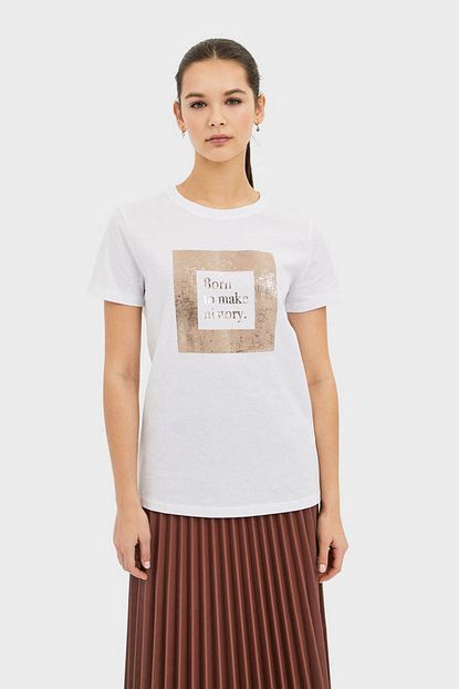 Stradivarius Kadin Beyaz Baskili T Shirt 02594568 Trendyol