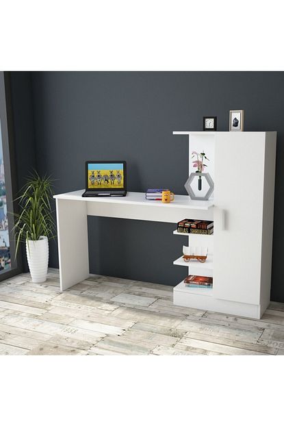 Robin Home Arthur Kitaplikli Calisma Masasi Bilgisayar Masasi Beyaz Trendyol
