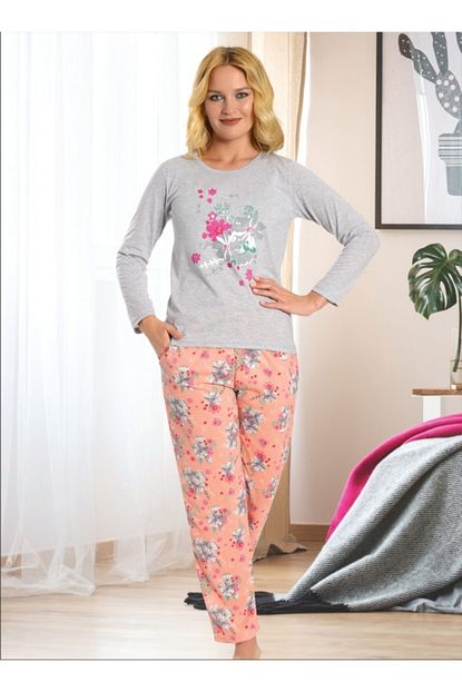 best kadin gri papatya desenli pijama