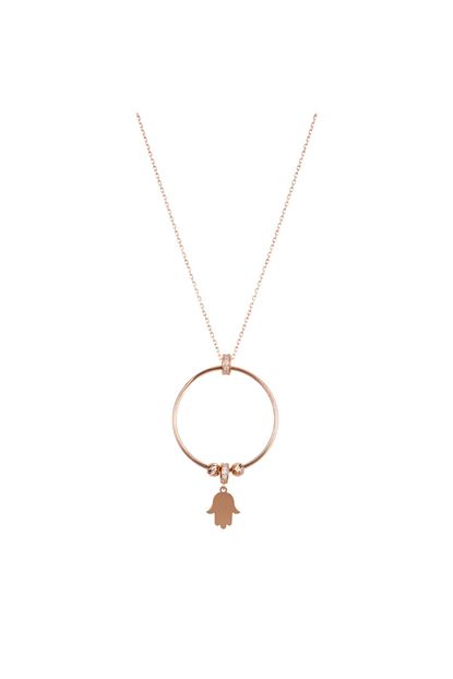 So Chic Fatma Ana Eli Figurlu Halka Detayli Rose Gold Gumus Kolye Trendyol
