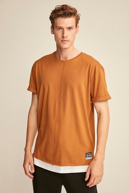 Grimelange Archer Erkek Kahverengi Basic Bol Kesim T Shirt Trendyol
