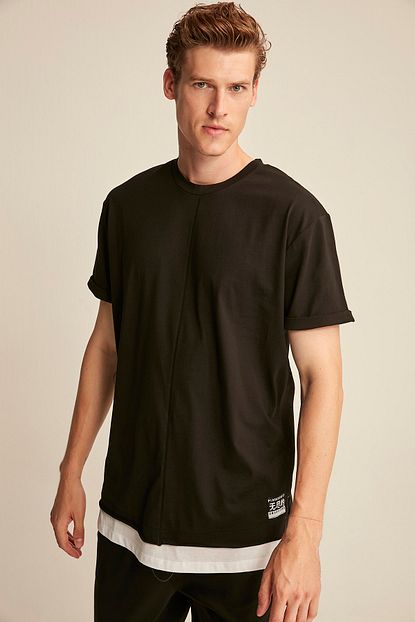 Grimelange Erkek Siyah Archer Basic Bol Kesim T Shirt Trendyol