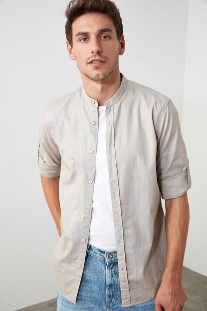 Trendyol Man Camel Erkek Hakim Yaka Kuplu Apoletli Slim Fit Gomlek Tmnss20go0573 Trendyol